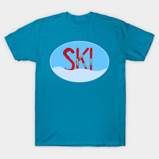 Ski Red Skis Snow In Oval T-Shirt